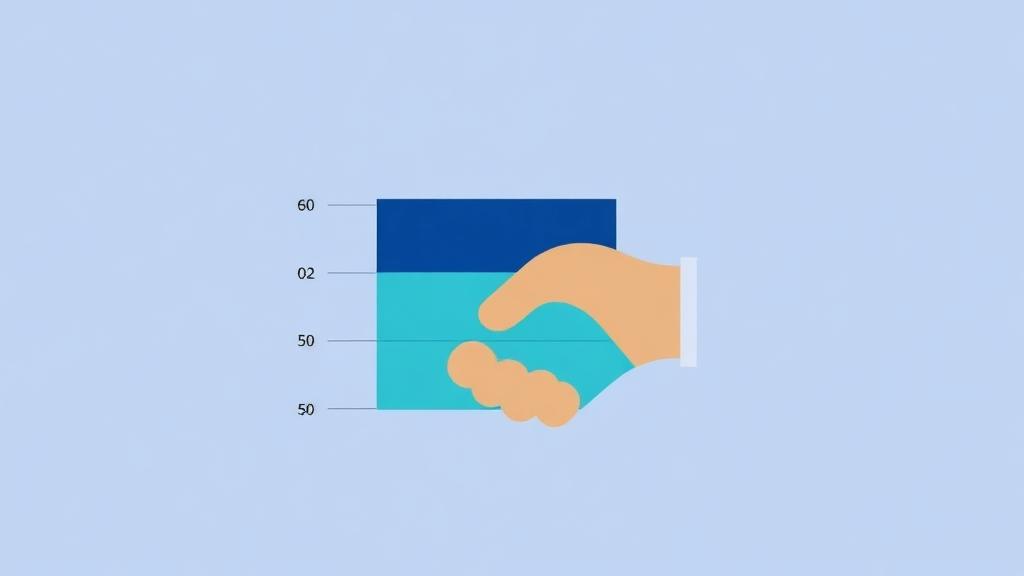 Layered cost breakdown chart with stacked rectangles in deep blue and teal on professional geometric background